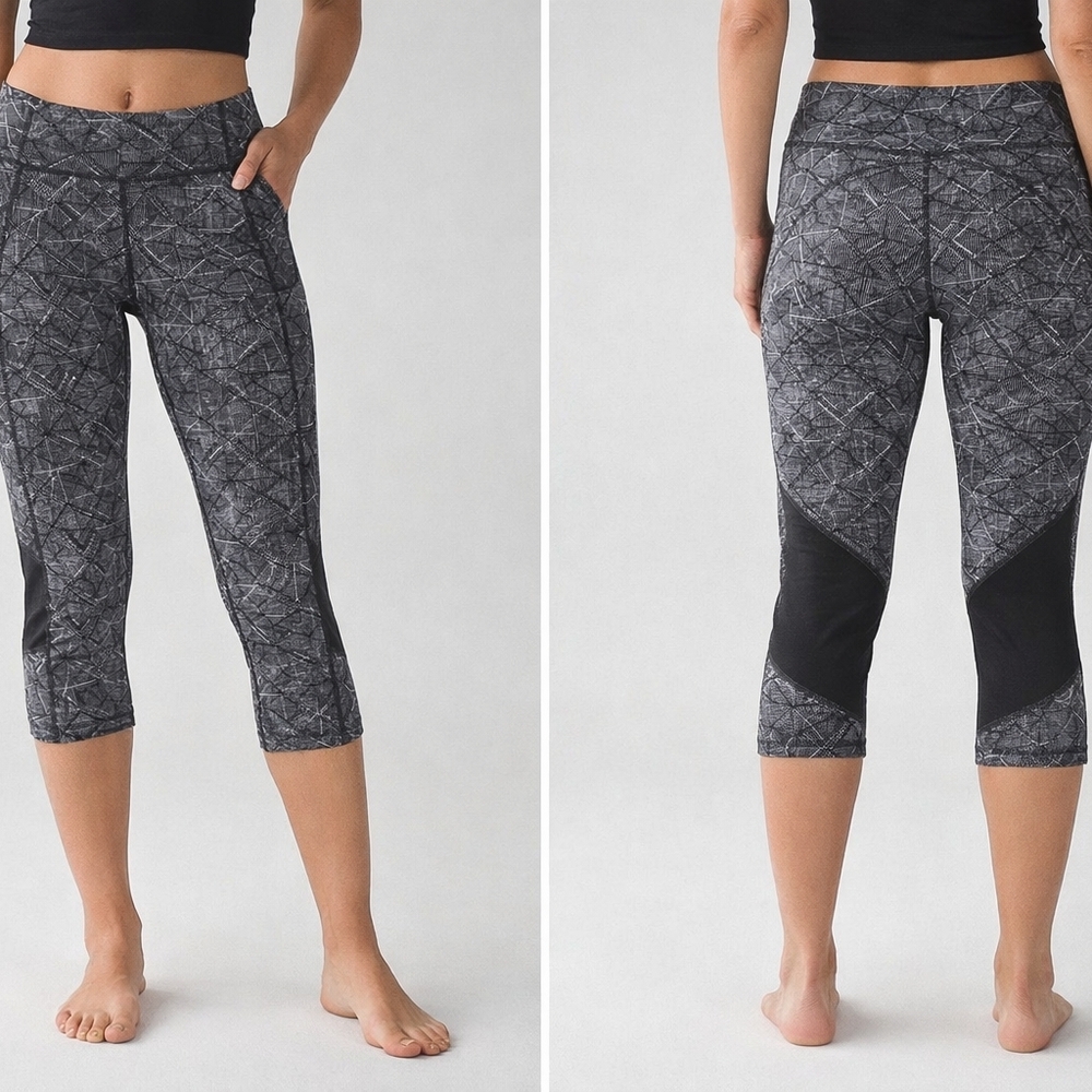 lululemon athletica Black & Gray Patterned Cropped Leggings